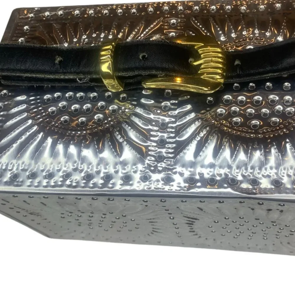 Expres! Womens Beaded Belt Medium Bronze r Brass Buckle Dressy Casual